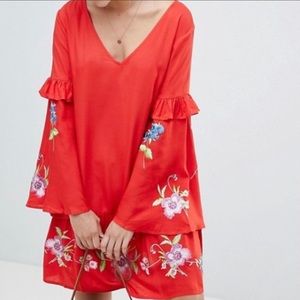 ASOS Red Floral Embroidered Dress